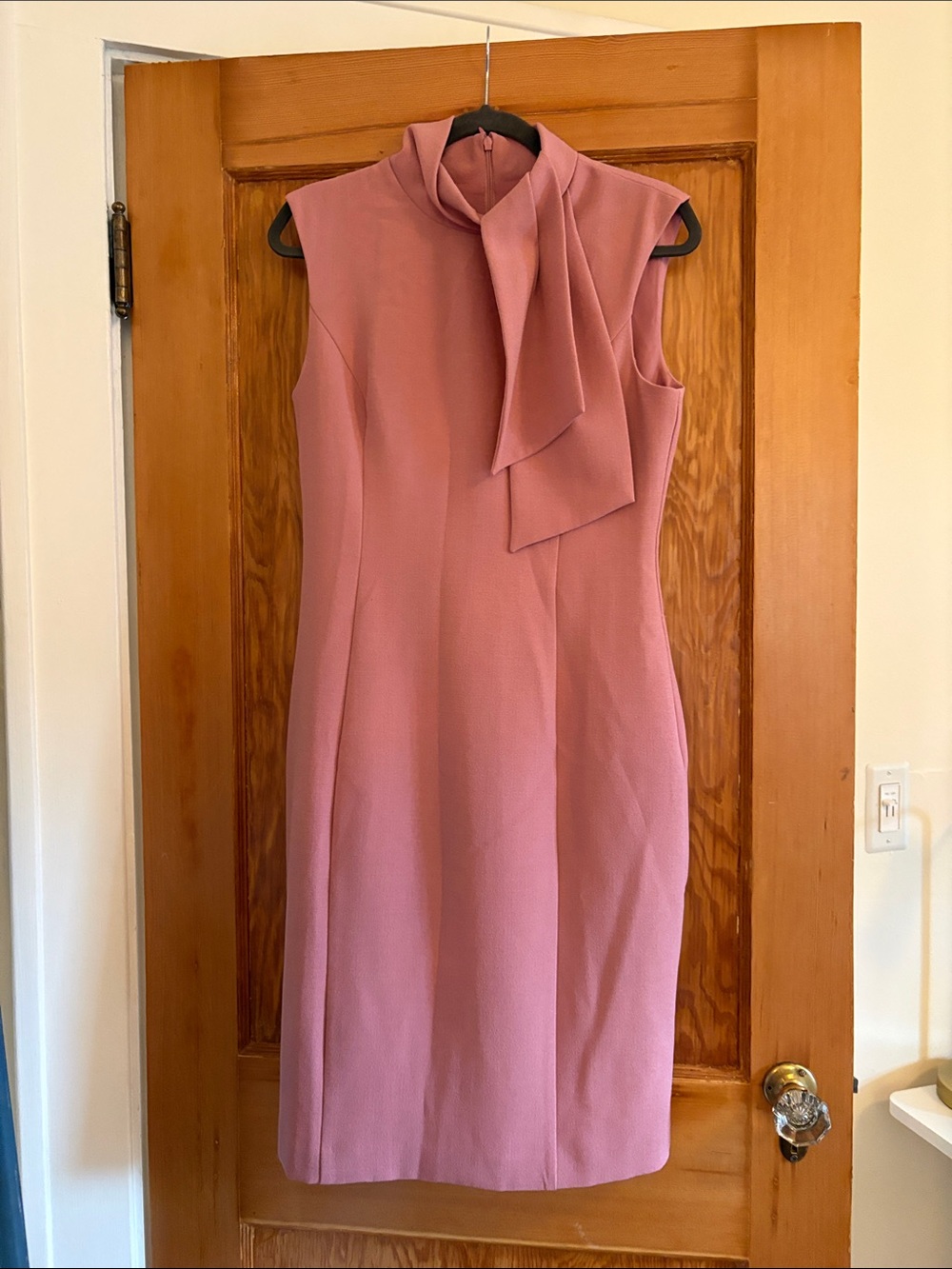 Sleeveless Tie-Neck Sheath Dress in Dusty Rose